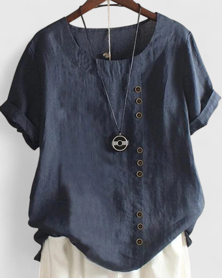 Elisavie | Comfortable Short Sleeve Blouse Dark Blue