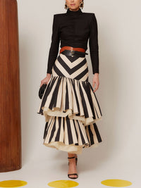 Alessia – Chevron Tiered Ruffle Midi Skirt