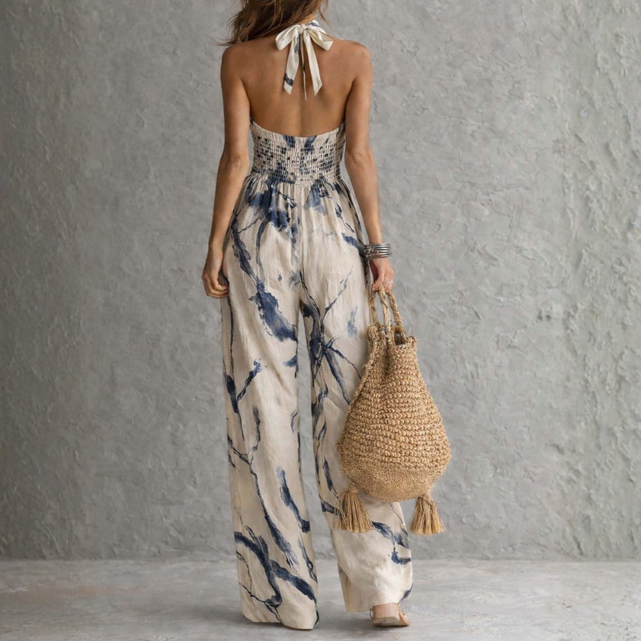 Evelyn - Artistic Print Wide-Leg Jumpsuit