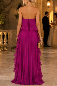 Margovil Strapless Tube Ruffle Hem Pleated Maxi Dress