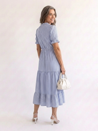 Verity – Short Sleeve Striped Tiered Midi Dress