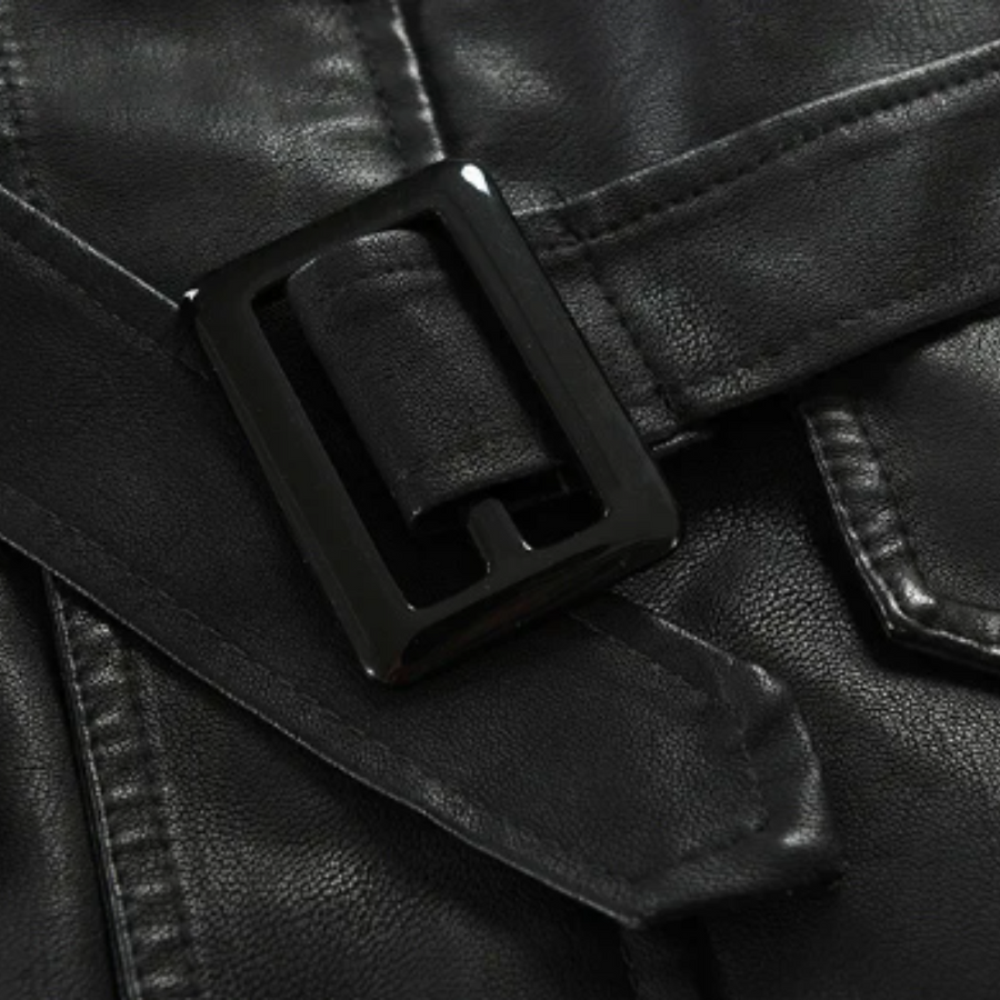 Nico - Elegant Long Leather Biker Jacket