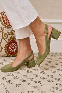 Amalia – Square-Toe Buckle Slingback Chunky Heels