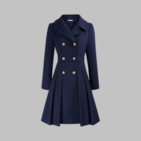 Dami - Classy Double Button Long Sleeve Coat Dark Blue