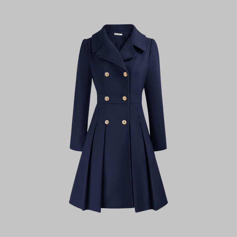 Dami - Classy Double Button Long Sleeve Coat Dark Blue