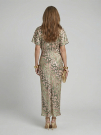 Saffron – Abstract Print V-Neck Wrap Waist Midi Dress
