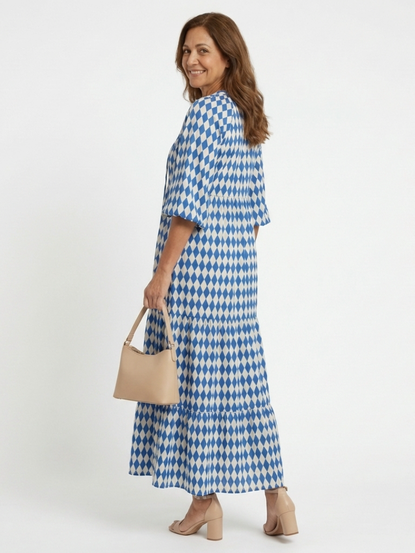 Mabel – Diamond Pattern Tiered Midi Dress