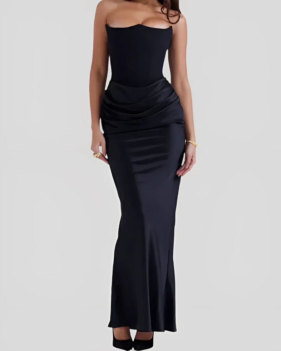 Claire | Womens Wedding Guest Draped Maxi Dress Black