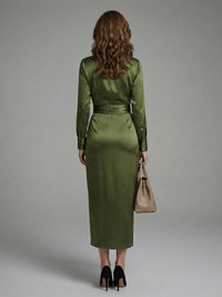 Ember - Long-Sleeved Wrap Midi Dress with Collar