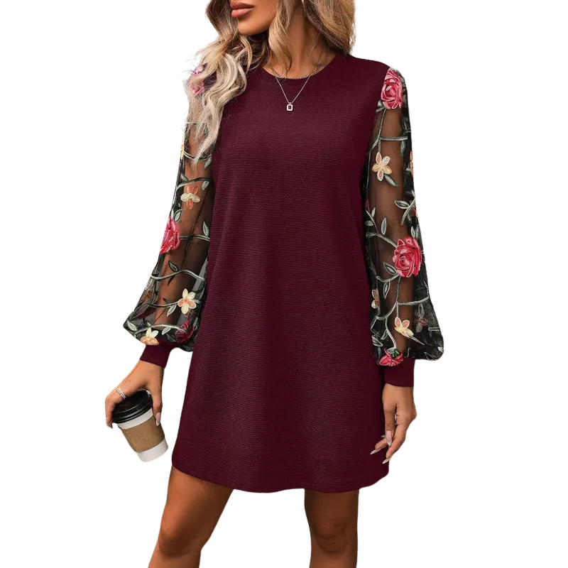 Elara – Floral Embroidered Bishop Sleeve Dress
