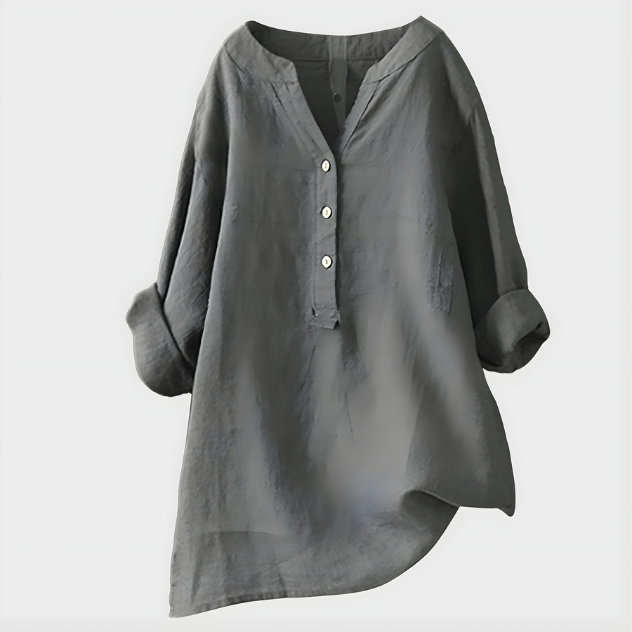 Verena - Elegant Cotton-Linen V-Neck Blouse