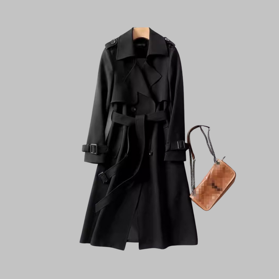 Tia - Elegant Knee-Length Loose Fit Coat Black