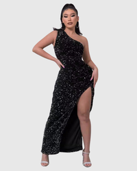 Lillian | Luxe One-Shoulder Evening Dress Black
