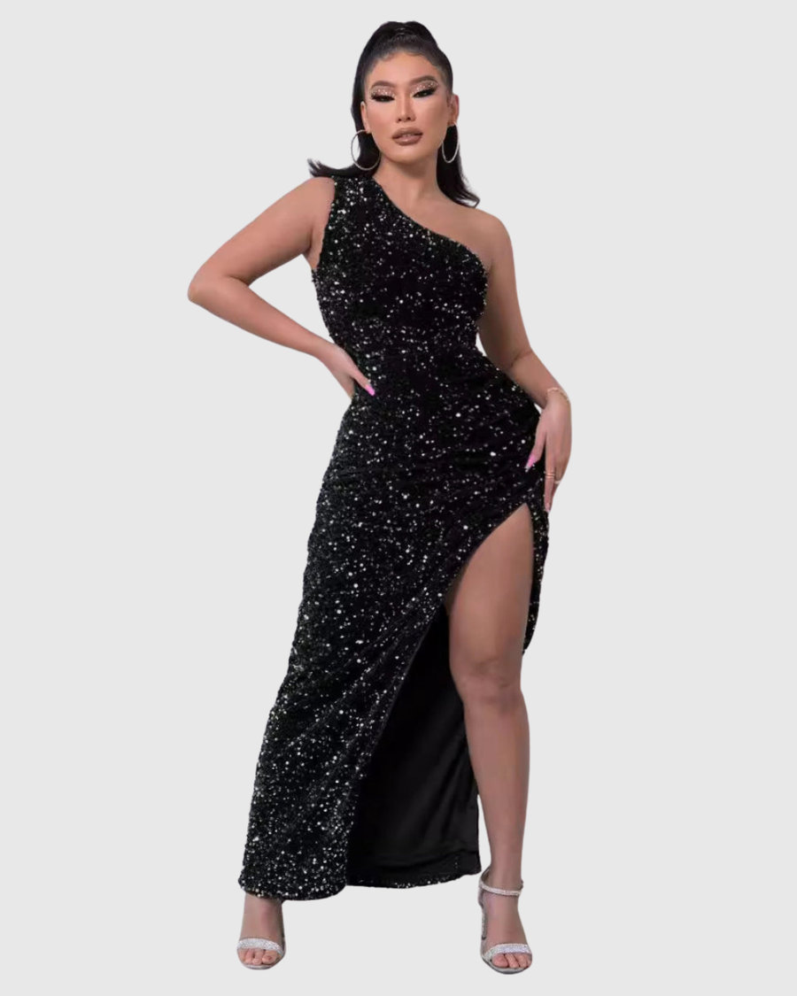 Lillian | Luxe One-Shoulder Evening Dress Black