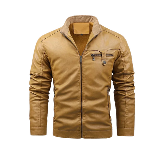 Dante - Retro Fleece Lined Leather Jacket – Khaki