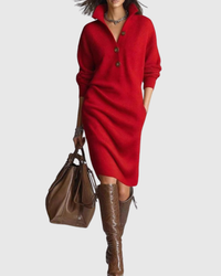 Arianell | Pure Wool Winter Knit Midi Dress Red
