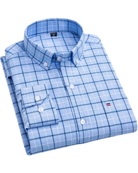 Carlos | Striped Check Cotton Shirt Light Blue