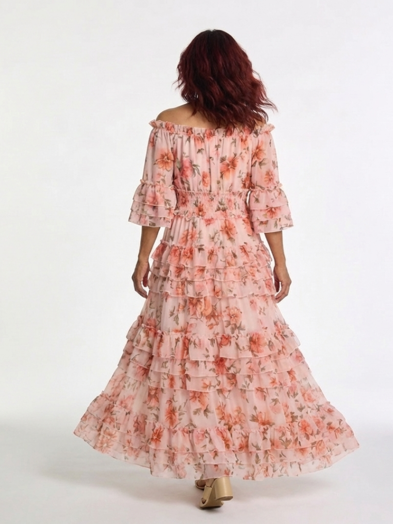 Jemima – Off-Shoulder Floral Ruffle Tiered Maxi Dress