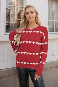 Runael Heart Print Crew Neck Sweater