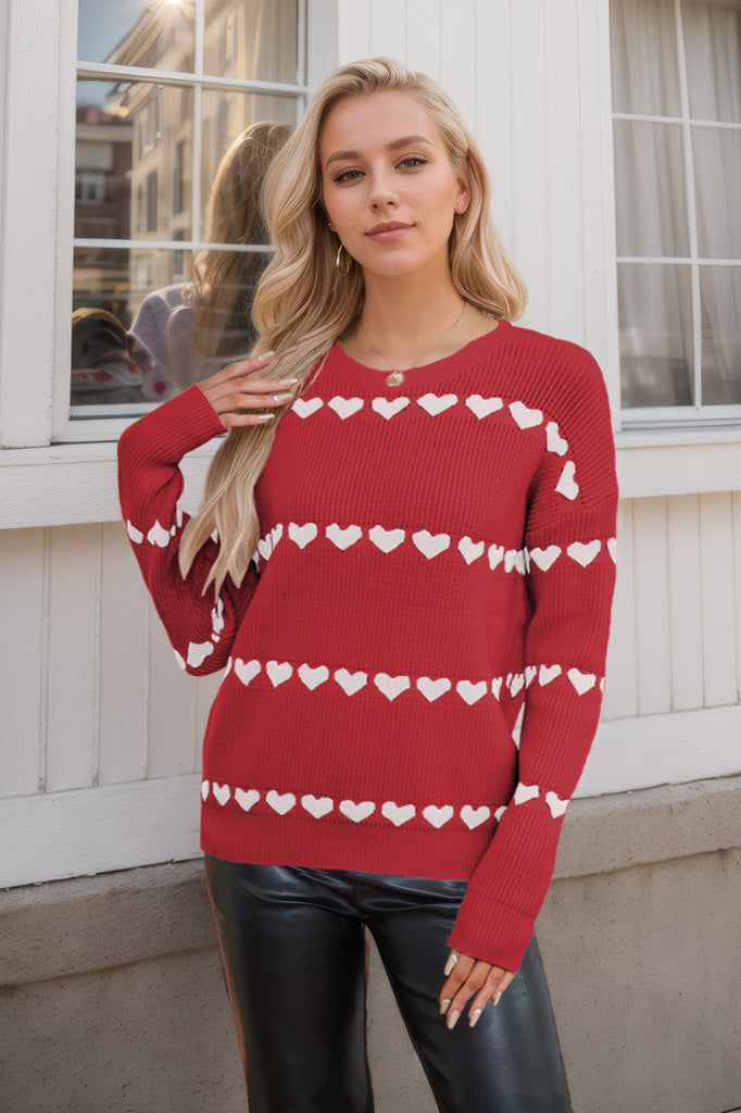 Runael Heart Print Crew Neck Sweater