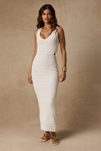 Shenoah White Crochet Cutout Sleeveless Midi Dress