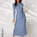 Dress Long Sleeve Rouched Side Dress Color: Blue Size: S