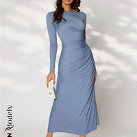 Dress Long Sleeve Rouched Side Dress Color: Blue Size: S