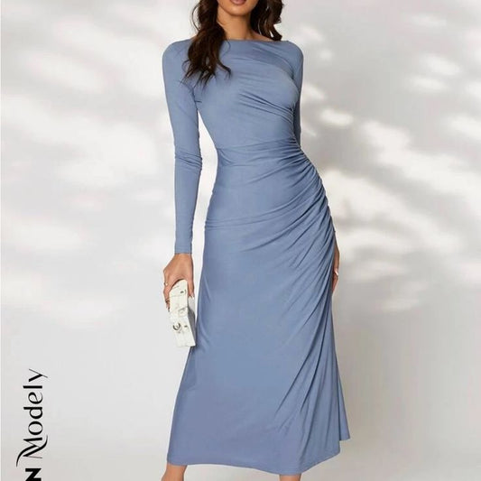 Dress Long Sleeve Rouched Side Dress Color: Blue Size: S