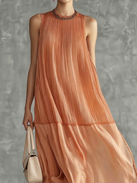 Elegant Plain Split Joint Crew Neck Midi Dress
