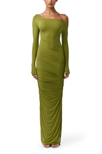 Ruched Off The Shoulder Long Sleeve Maxi Dress (Women)