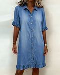 Georgie - Flattering Ruched Denim Dress