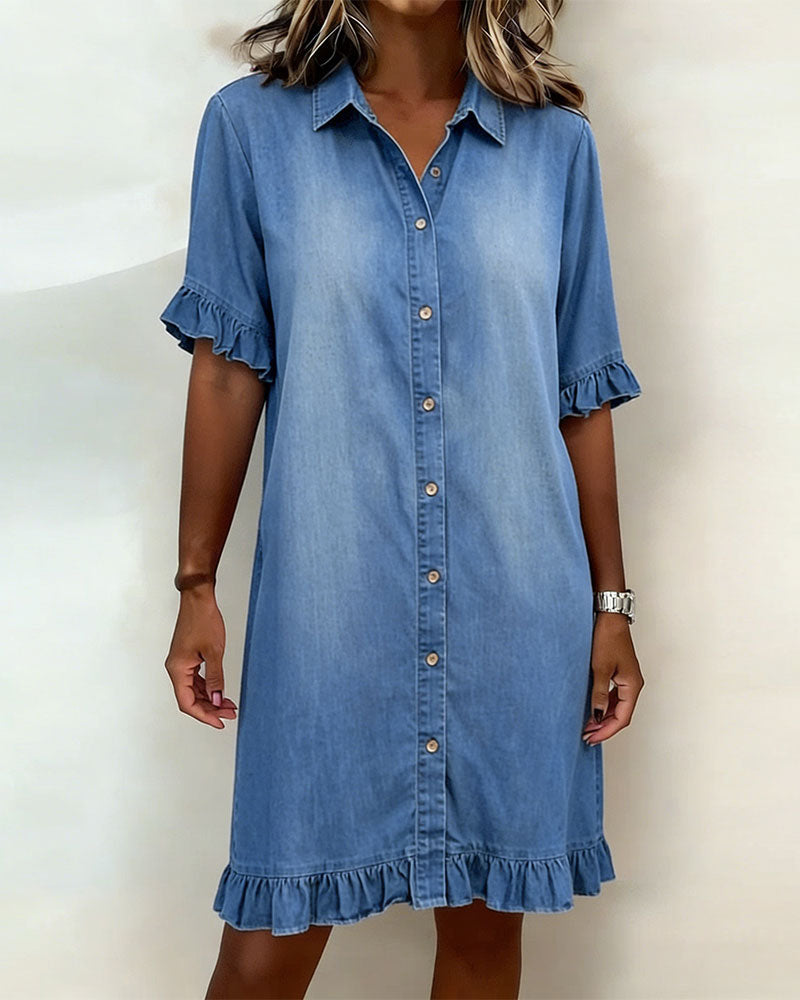 Georgie - Flattering Ruched Denim Dress