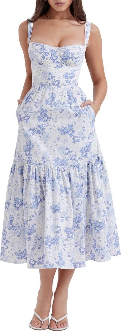 Elia Floral Stretch Cotton Blend Corset Sundress (Women)