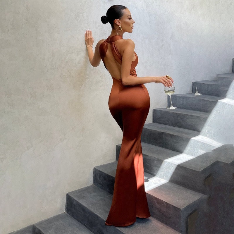 Gabriella | Womens Fishtail Dress with Open Back and Fitted Cut Orange