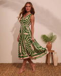 Palm Paradise Printed Midi Dress Green