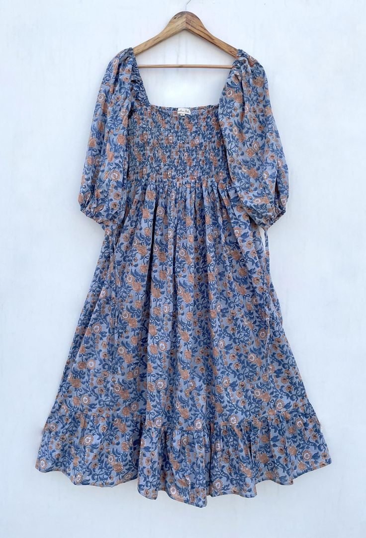 Travel Wear Cotton Long Bohemian Maxi Dress Square Neckline With