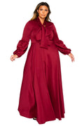 Bella Donna Dress With Ribbon And Bishop Sleeves Burgundy