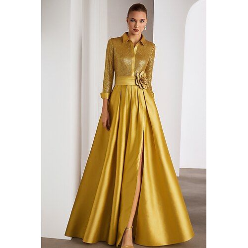 A Line Floor Length Shirt Dress Wedding Guest Dress Formal Dress