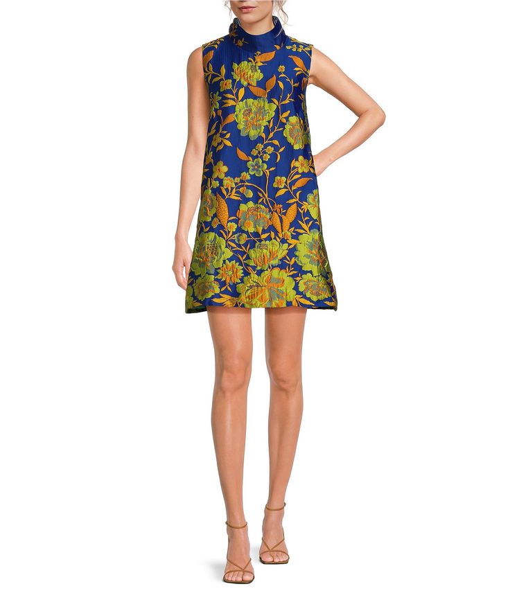 Buru Floral Brocade Mock Neck Sleeveless Shift Mini Dress Dillard's