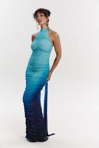Iris Ruched Halter Maxi Dress