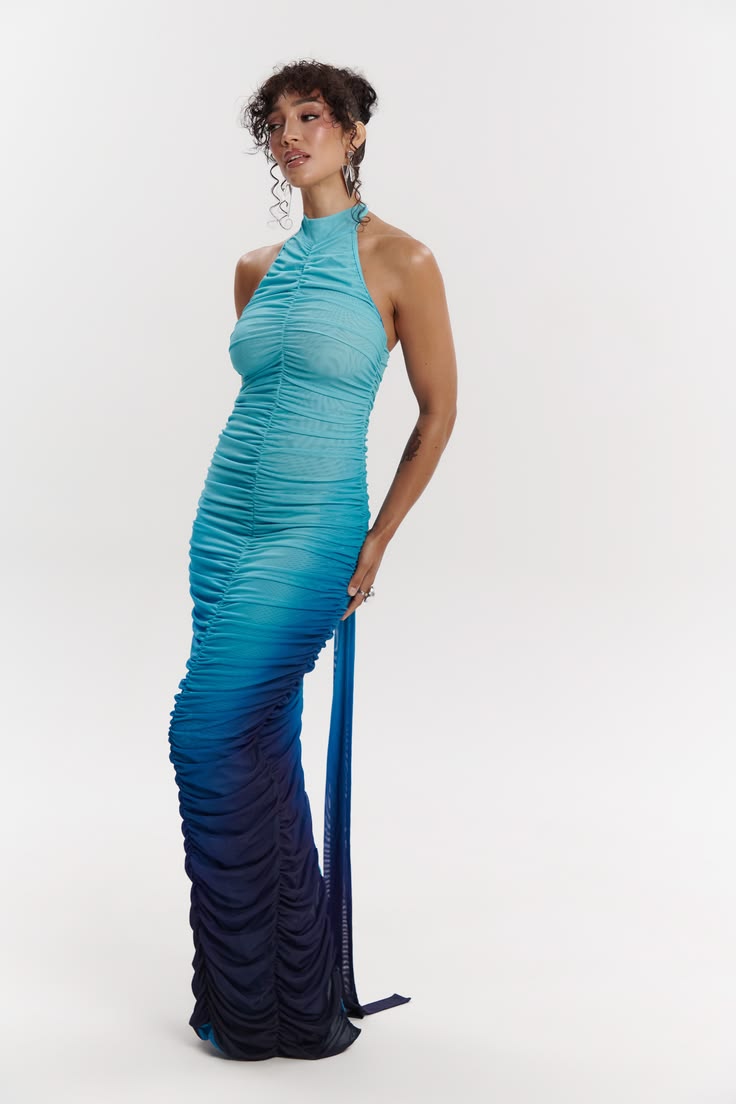 Iris Ruched Halter Maxi Dress