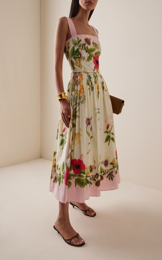 Scarf-Printed Stretch Cotton-Poplin Midi Dress By Oscar De La Renta