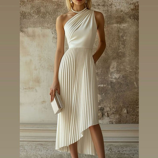 Oyrosy Dress Chic One Shoulder White Dress Color: White Size: M