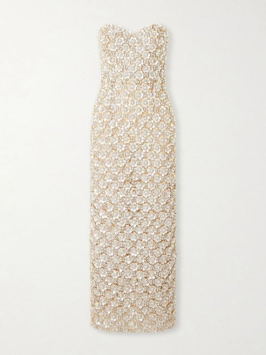 Oscar de la Renta - Embellished Tulle Bustier Gown - Silver - US2