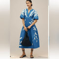 Dress Embroidered Short Sleeve Embroidey Applique Dress Blue White