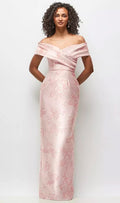Draped Wrap Off The Shoulder Satin Column Maxi Dress