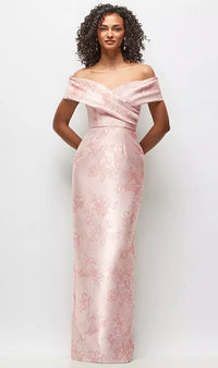 Draped Wrap Off The Shoulder Satin Column Maxi Dress