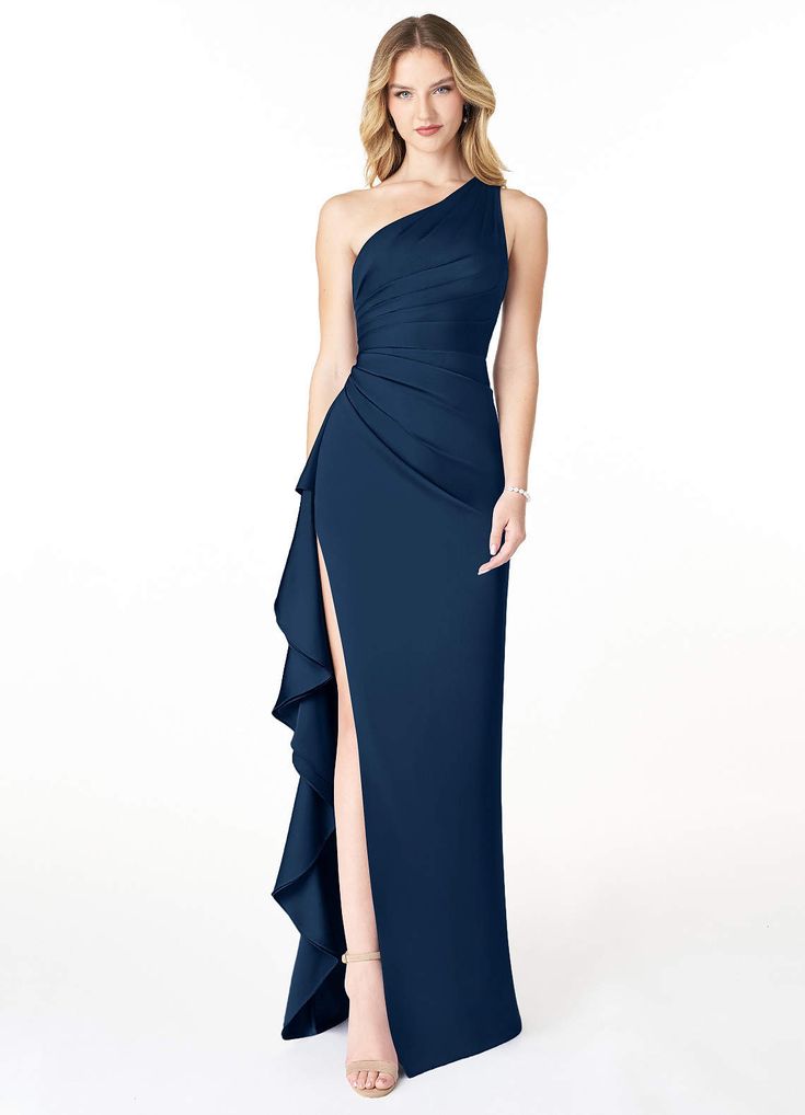 Sheath One Shoulder Floor Length Stretch Satin Bridesmaid Dress Dark