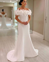 White Off The Shoulder Handmade Flowers Mermaid Bridal Dress