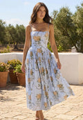 Corset Midi Sundress, Romantic Floral Outfit, European Summer Wear,